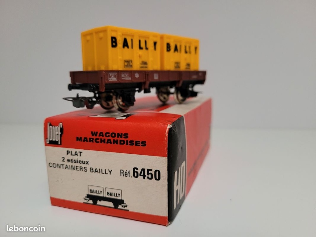  N° 6450 Wagon plat à essieux porte conteneurs Bailly Jouef Ho