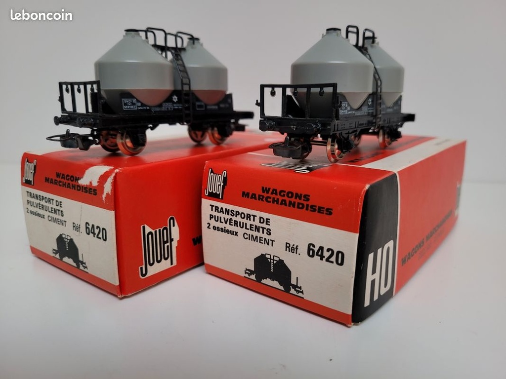 Train wagon N° 6420 lot de 2 wagons à essieux de transport de ciment Jouef Ho