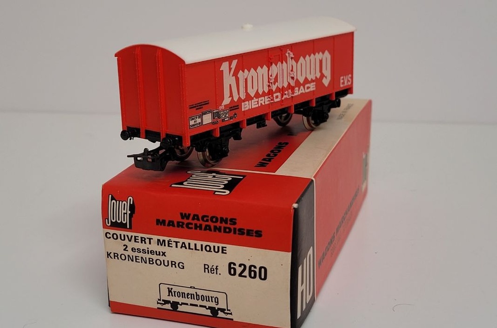 [3174709626] Trin wagon N° 6260 Wagon SNCF Couvert métallique à essieux KRONRNBOURG Jouef Ho