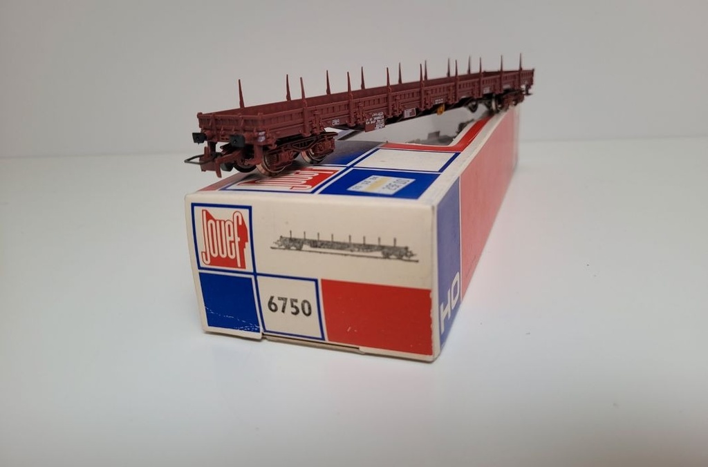 [3176673041] Train wagon N° 6750 wagon à bogies plat avec ranchers Jouef Ho