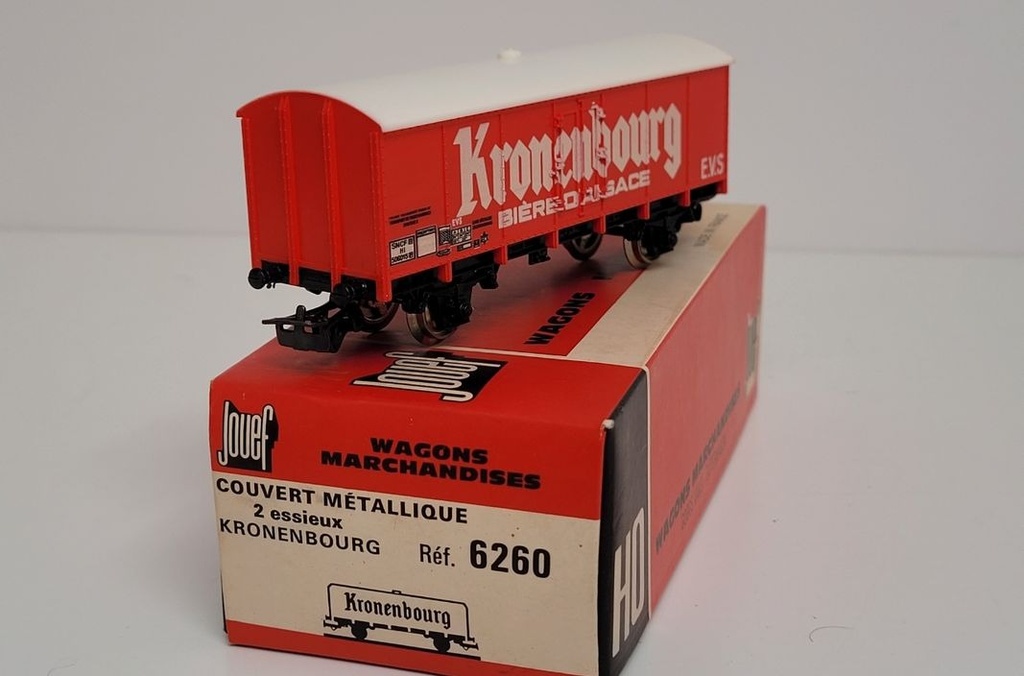 [3174709626] Trin wagon N° 6260 Wagon SNCF Couvert métallique à essieux KRONRNBOURG Jouef Ho