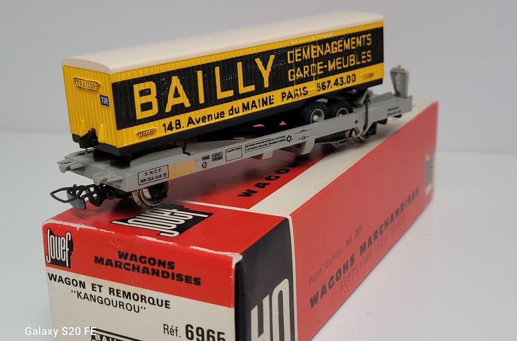 Train wagon N° 6965 Wagon plat kangourou avec remorque BAILLY Jouef Ho