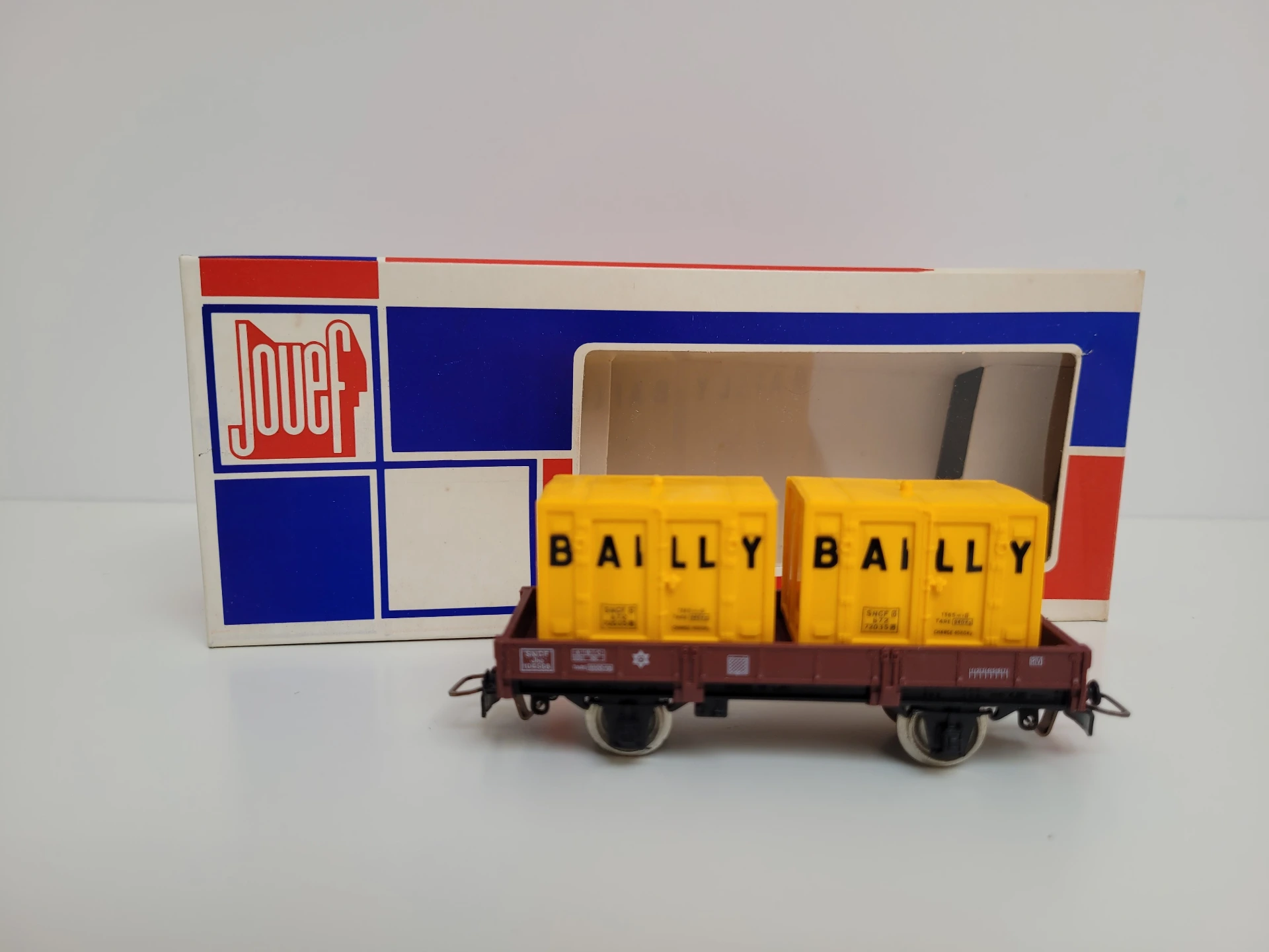 Wagon marchandises N° 6450 à essieux type OCEM avec 2 conteneurs BAILLY Jouef Ho